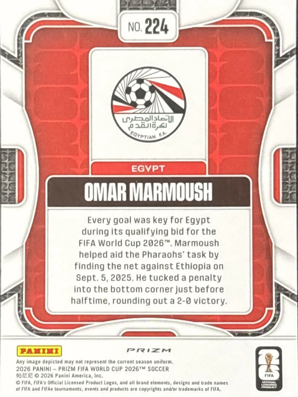 Panini Prizm Omar Marmoush Soccer Trading Card